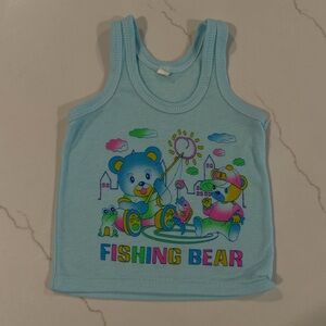 Fishing Bear Kids Tank Top - Blue